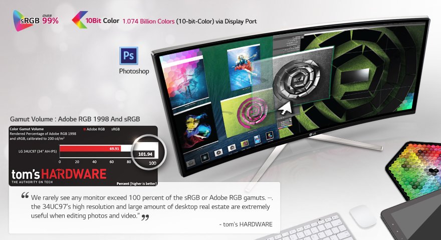 34UC97C'S TRUE-TO-LIFE colour PALETTE SCOOPS RICH, VIRANCE OF REAL WORLD AND SPLASHES IT IN FRONT OF YOU.	