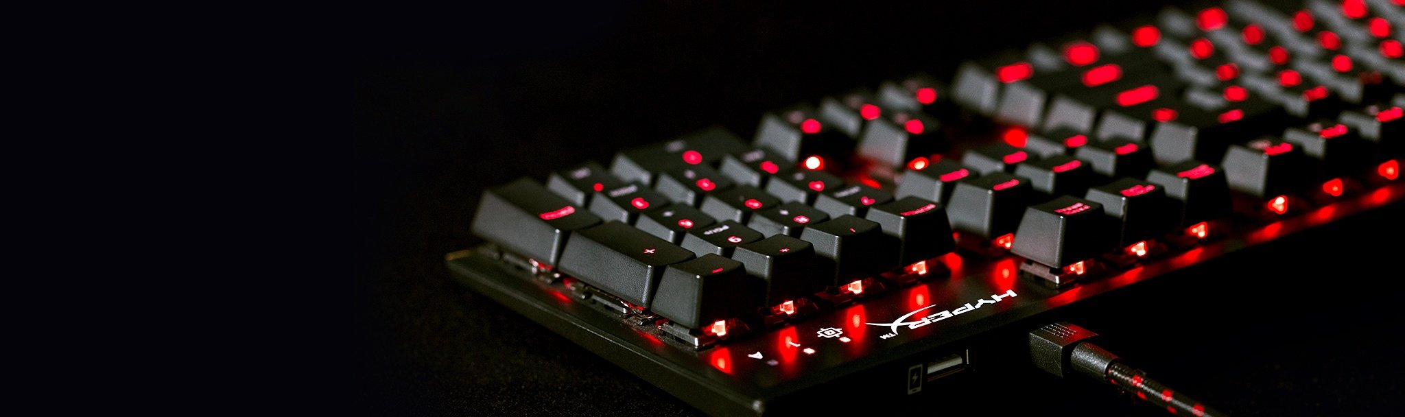 HyperX red backlit keys with dynamic lighting effects