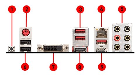 MSI B450 TOMAHAWK MAX back panel ports