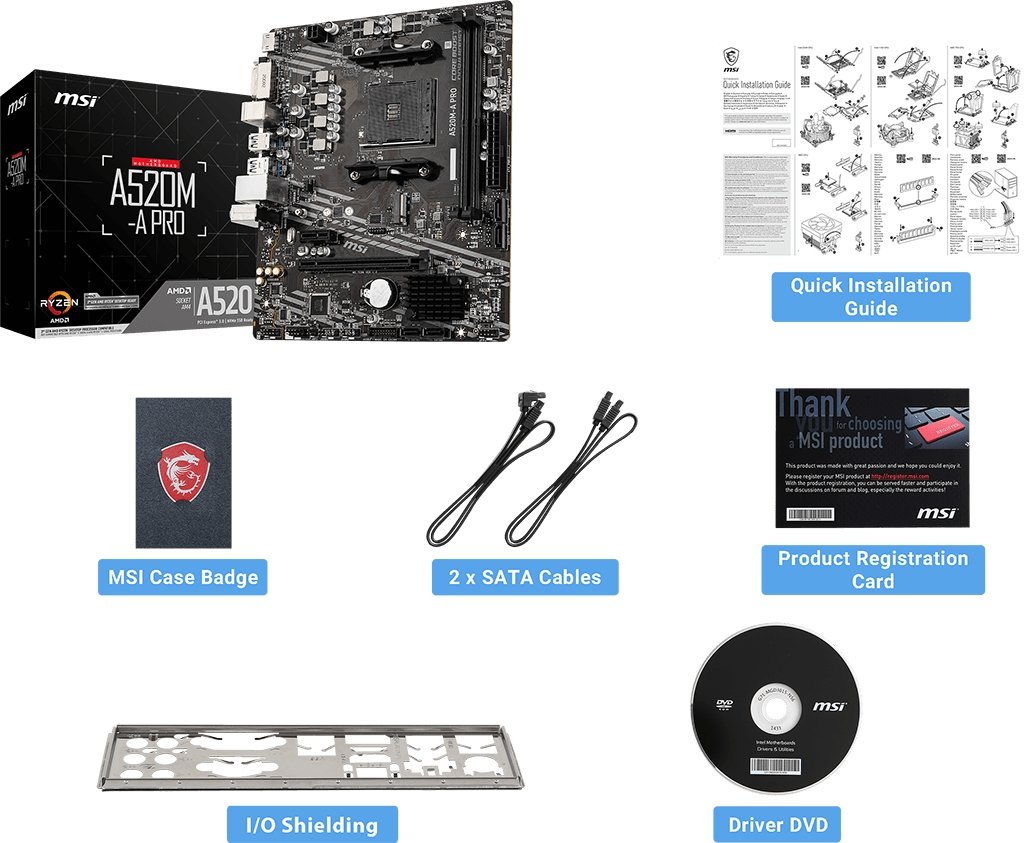MSI A520M-A PRO package content