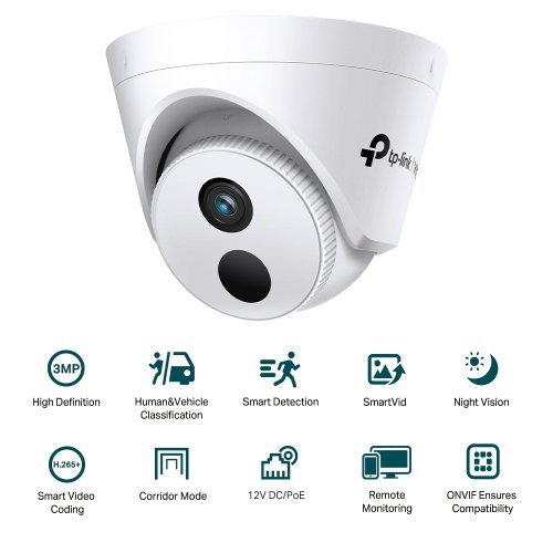3MP IR куполна мрежова камера TP-Link 3MP Turret Network Camera VIGI ...