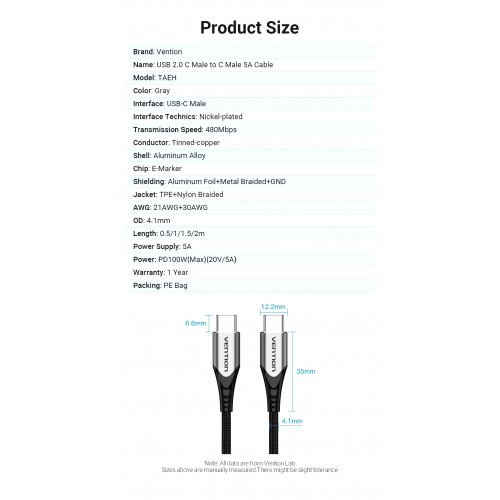 USB кабел Vention TAEHF (снимка 11)