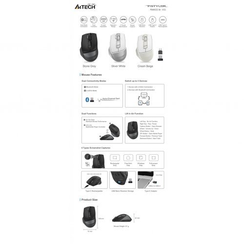 Мишка A4Tech FB45CS Grey (снимка 4)