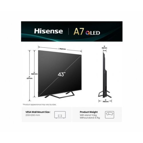 Телевизор Hisense 43A7Q (снимка 2)