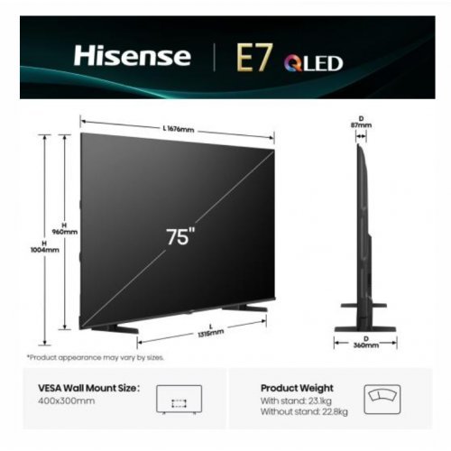 Телевизор Hisense 75E7Q (снимка 2)