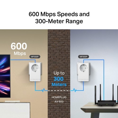 Powerline адаптер Mercusys MP300P KIT (снимка 5)