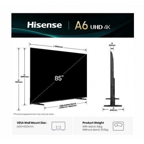 Телевизор Hisense 85A6Q (снимка 2)