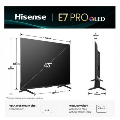 Телевизор Hisense 43E7Q_PRO (снимка 2)