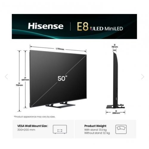 Телевизор Hisense 50E8Q (снимка 2)