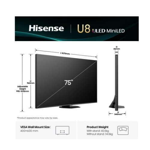 Телевизор Hisense 75U8Q (снимка 3)