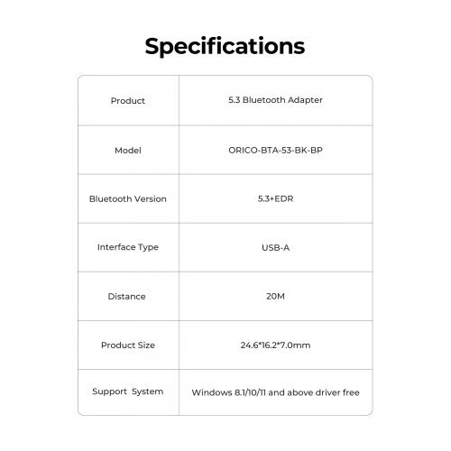 Bluetooth адаптер Orico BTA-53-BK (снимка 11)