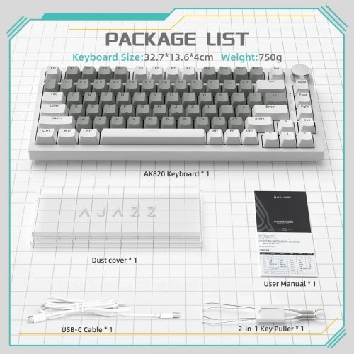 Клавиатура Ajazz AJ-AK820-MF-YS-WG (снимка 10)