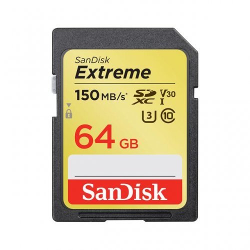Флаш карта SANDISK Extreme SDXC, 64GB, UHS-I, Class 10, U3, V30, 150 Mb/s (снимка 1)