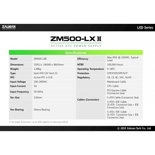 Захранващ блок Zalman APFC ZM500-LXII ZM500-LXII    (снимка 8)