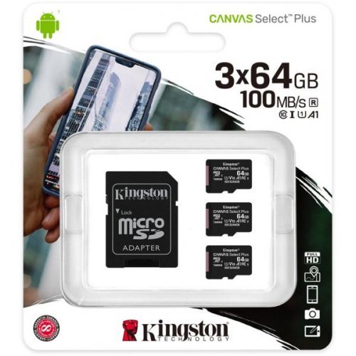 Флаш карта Kingston SDCS2/64GB-3P1A KIN-SDCS2-64GB-3P1A (снимка 1)