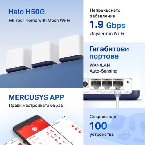 MESH система Mercusys Halo H50G(3-pack) HALO H50G(3PACK) (снимка 4)