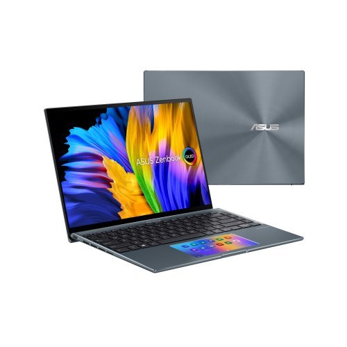 Лаптоп Asus Zenbook OLED UX5400EA-OLED-KN731R, Screenpad, Intel Core i7-1165G7 2.8 GHz (12M Cache, up to 4.7 GHz), OLED 14" 2.8K (2880 x 1800),400Nits Glare, 16GB LPDDR4(ON BD), Intel Iris Xe, PCIEG3x2 1TB SSD,Thunderbolt,TPM,Windows 10 Pro-, Bag, Stylus,Grey (снимка 1)
