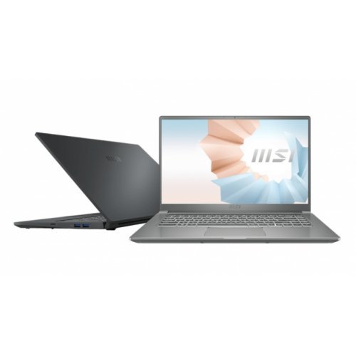 Лаптоп MSI Modern 15 A4M, AMD Ryzen 7 5700U (8C/16T, up to 4.3GHz, 8MB L3), 15.6" FHD 1920x1080, AG, IPS-Level, AMD Graphics, 8GB (1x8) DDR4 3200, 512GB PCIe SSD, WebCam 720p, Wi-Fi 6E, BT 5.2, backlight KB (White), 2Y, 3 cell 52Whr, Carbon Gray, NO OS, 1.6 kg. (снимка 1)