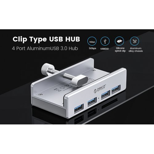 Orico хъб USB 3.0 HUB Clip Type 4 port - aux Micro-USB power input ...