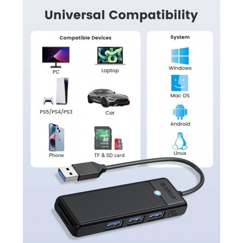 USB хъб Orico PAPW3AT-U3-015-BK-EP (снимка 7)