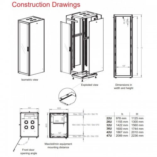 Комуникационен шкаф Lande LN-CS42U8010-BL-JN-AA (снимка 3)