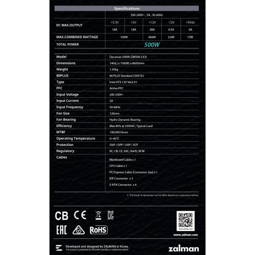 Захранващ блок Zalman ZM500-LX3 (снимка 14)