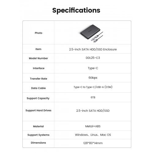 Кутия за диск Orico DDL25-C3-BK-BP (снимка 10)